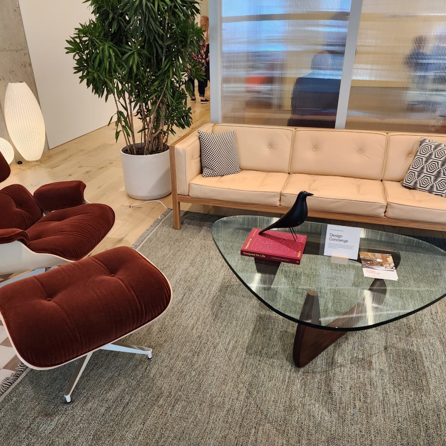 Herman Miller Noguchi table and Eames sofa in showroom